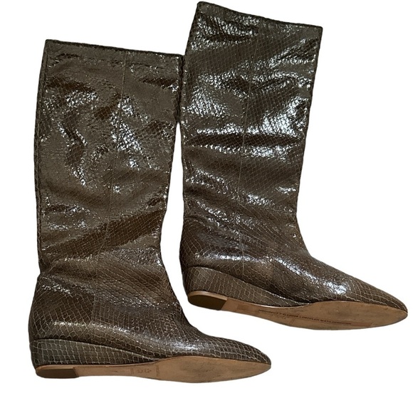 Loeffler Randall Fall 2009 Matilde Anaconda Brown printed snake leather boots 9 - Picture 3 of 7
